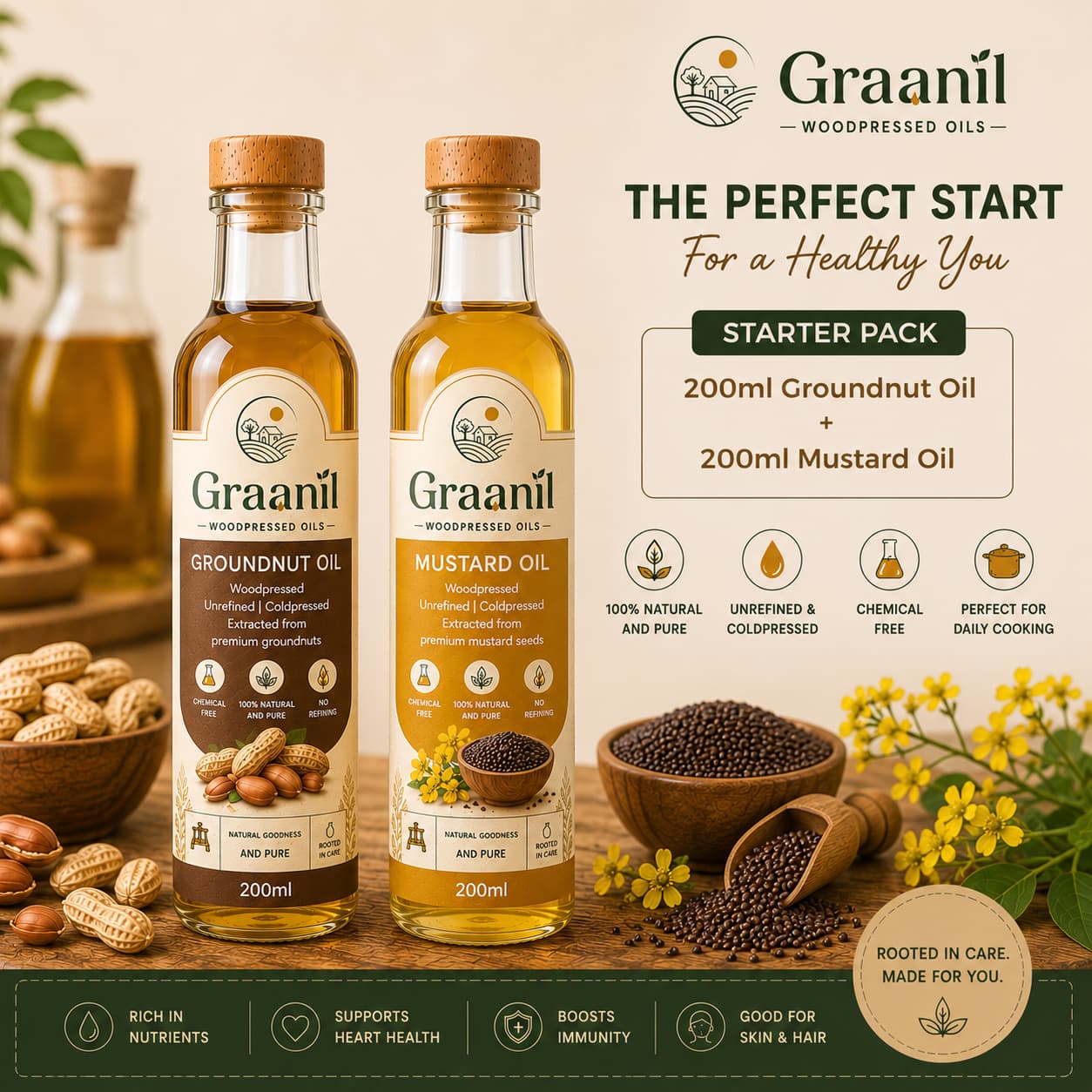 Starter Pack (200ml Mustard Oil + 200ml Groundnut Oil)